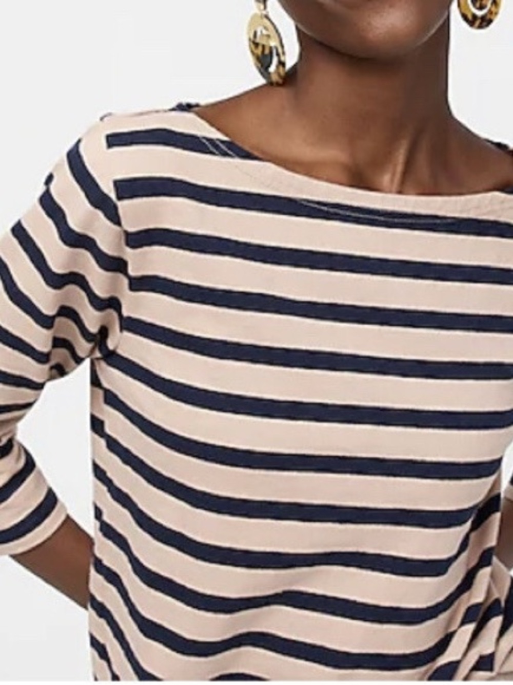 J. Crew Navy and Cream Striped Sweater with Coral Trim